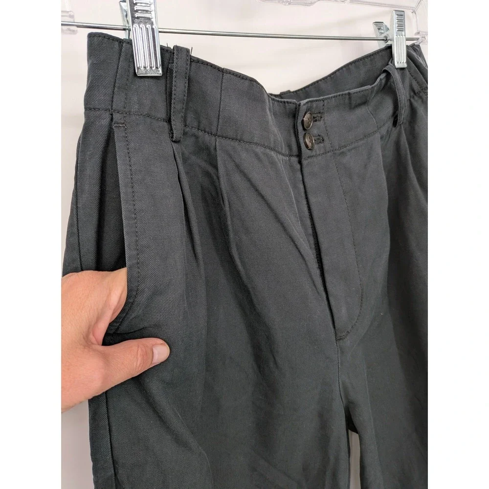 Madewell The Harlow Wide Leg Pant Women 2 Black Pleated Linen Blend Trousers
